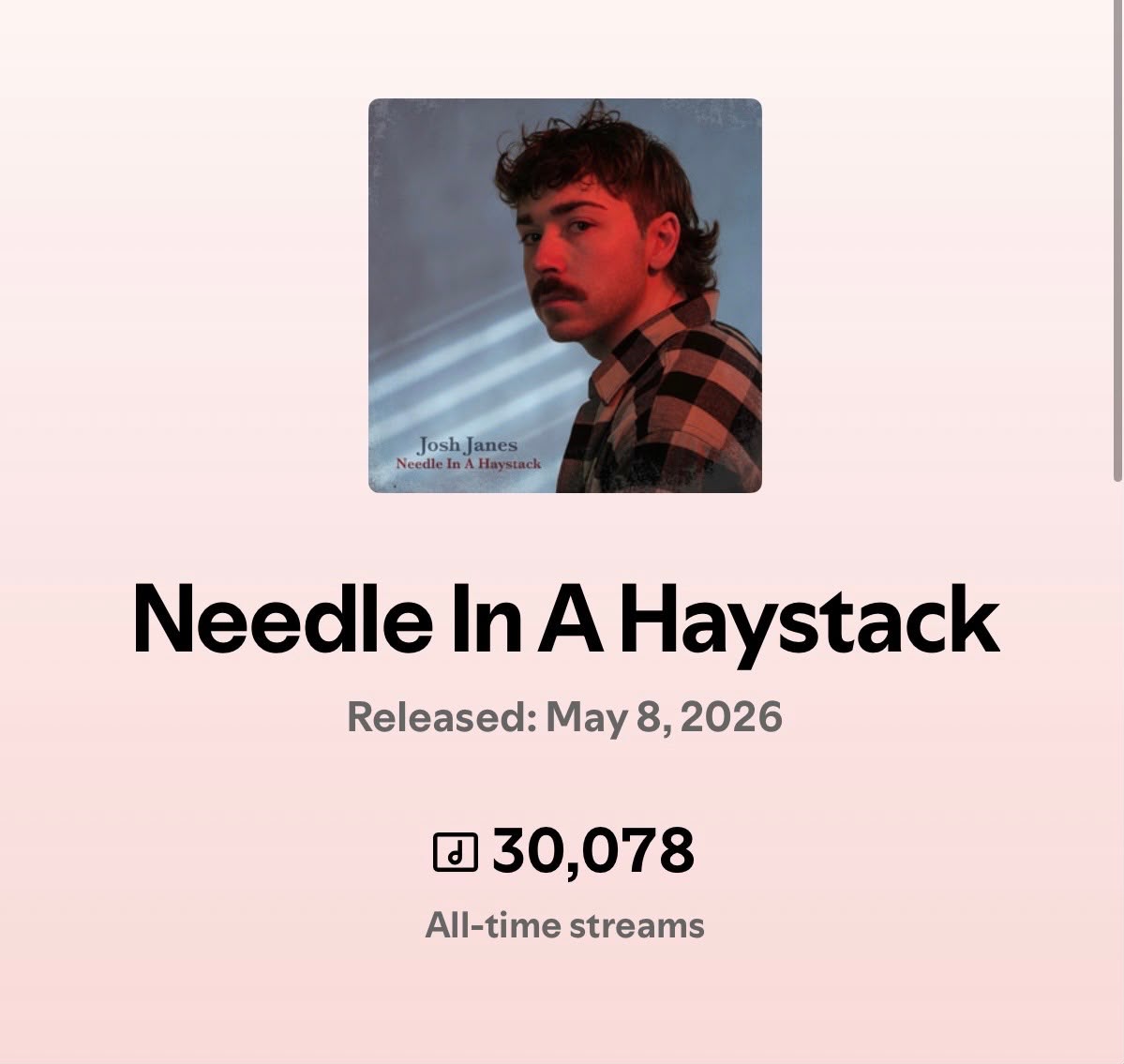 Spotify for Artists: Needle In A Haystack, released May 8 2026, 30,078 all-time streams